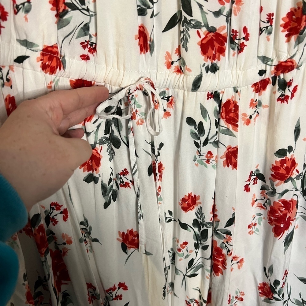 Torrid white and red floral patterned challis drawstring‎ midi dress - Picture 7 of 7
